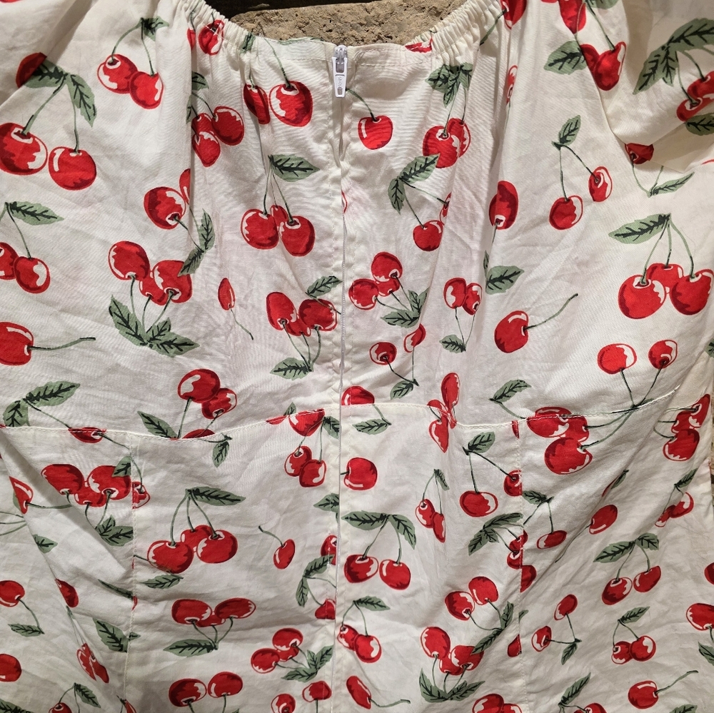 🍒 Hell Bunny White Blouse with Red Cherry Pattern - Picture 6 of 7